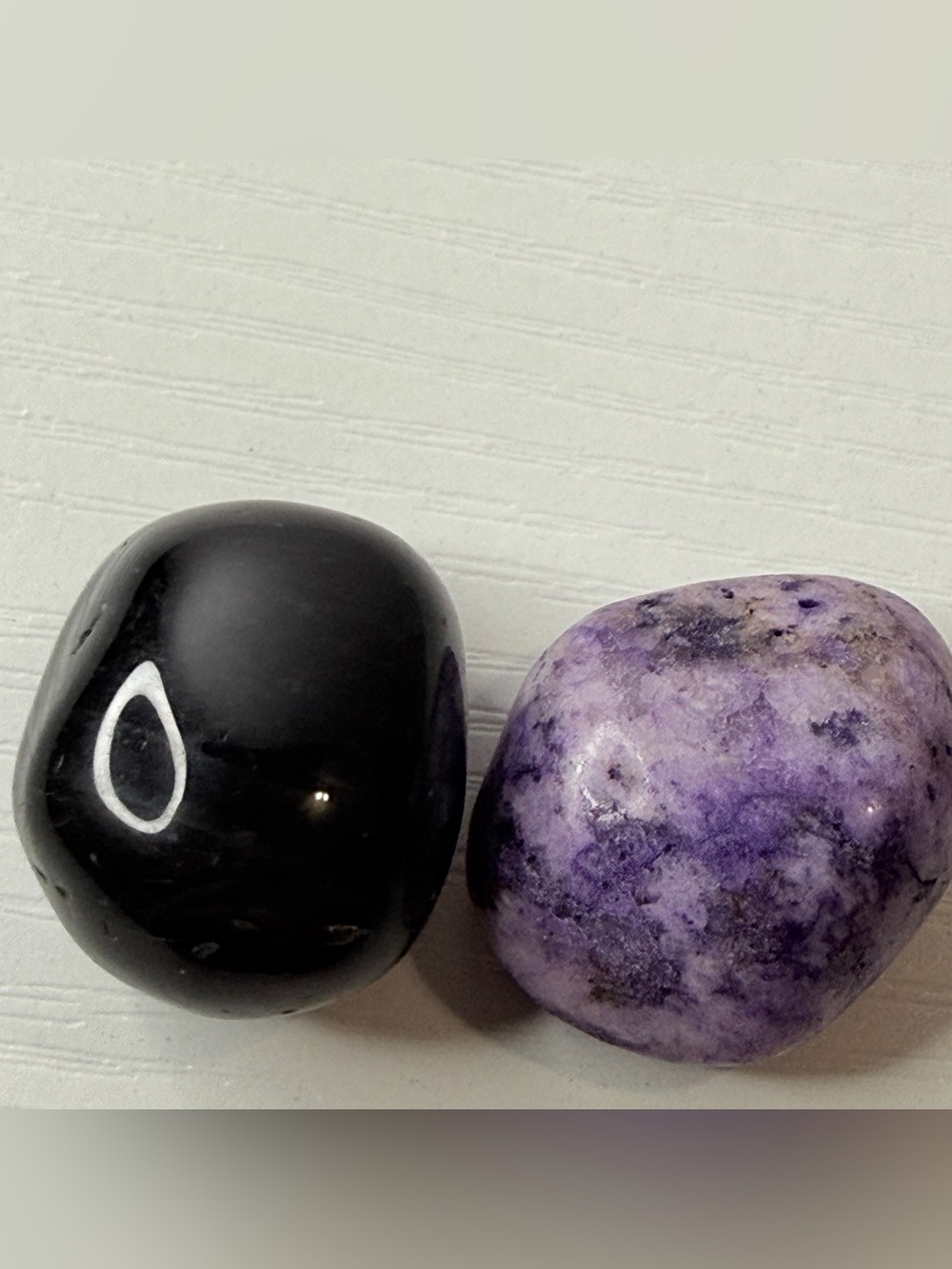 Black Obsidian & Purple Lepidolite Tumbled Crystal Pair